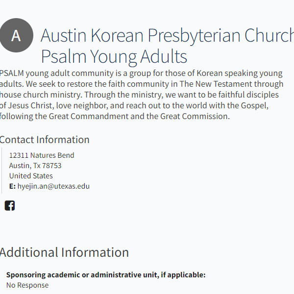 Korean Organizations in Texas - Austin Korean Presbyterian Church Psalm Young Adults